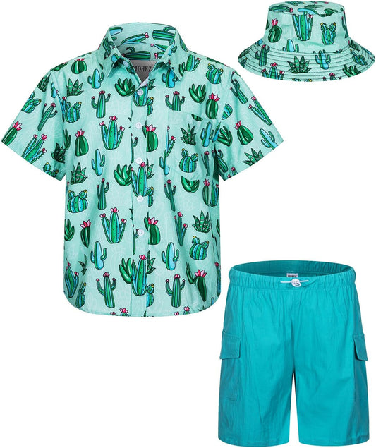 Boys Hawaiian Shirt and Short Set Summer Outfit Kids 2 Piece Festival Clothes Button down Shirts Clothes Set for Kids